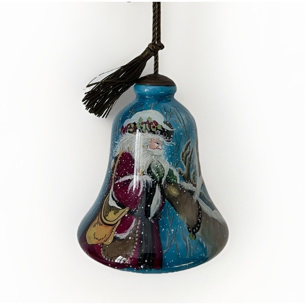 Ne’Qwa Art Peggy Abrams Santa & Reindeer Bell Shaped Christmas Ornament